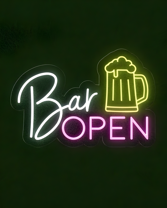 Letrero de neón LED abierto de bar