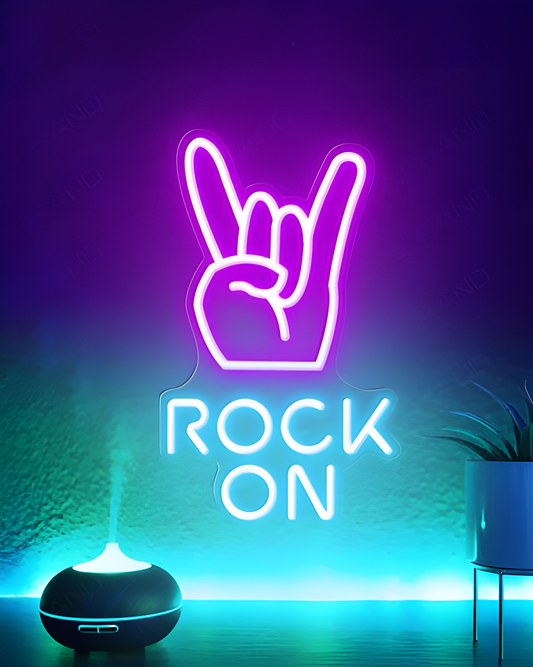 Letrero de neón LED Rock On, luz de neón