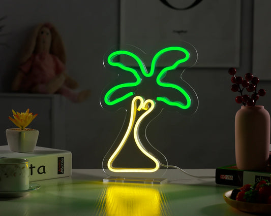 Letrero de neón LED de escritorio con forma de palmera