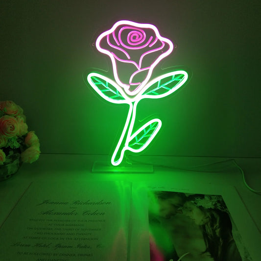 Luz de neón LED de escritorio con forma de flor de rosa