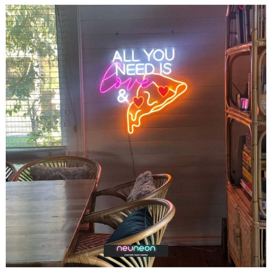 Letrero de neón LED "All You Need Is Love And Pizza"