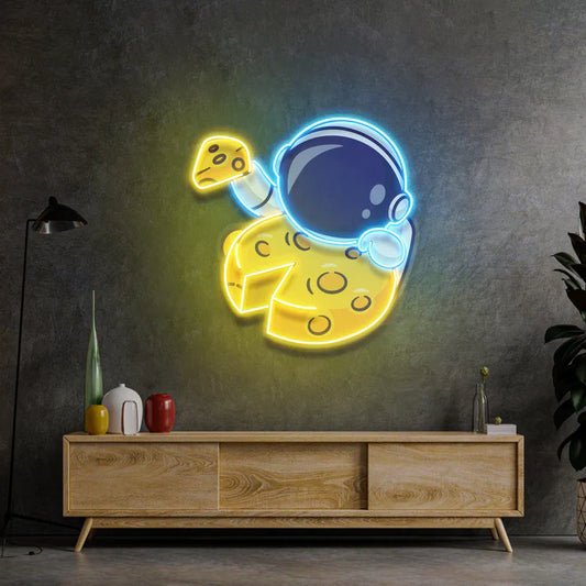 Astronauta y Queso Arte Neón Letrero Neón LED Luz de Neón