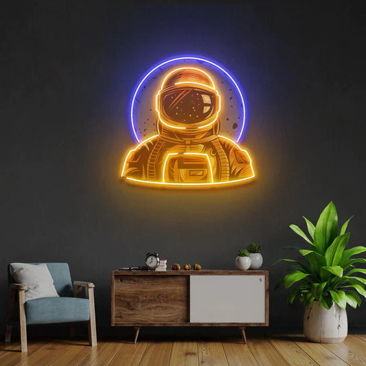 Letrero de neón LED de arte de neón de astronauta y luna