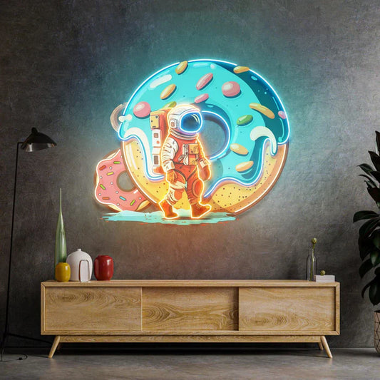 Donut Astronauta Letrero de Neón de Arte LED Luz de Neón