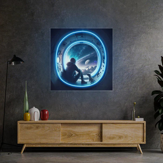 Letrero de neón LED "Astronauta en nave espacial" Arte de neón