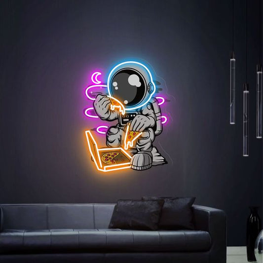 Letrero de neón LED de pizza de astronauta