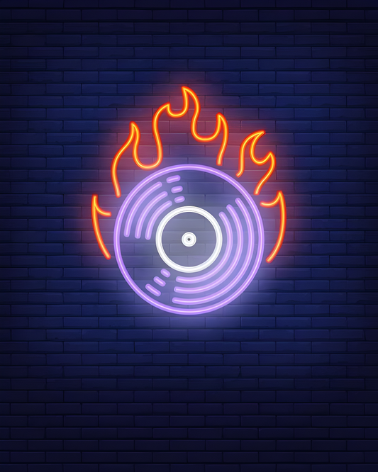 Letrero de Neón LED Disco de Vinilo en Llamas