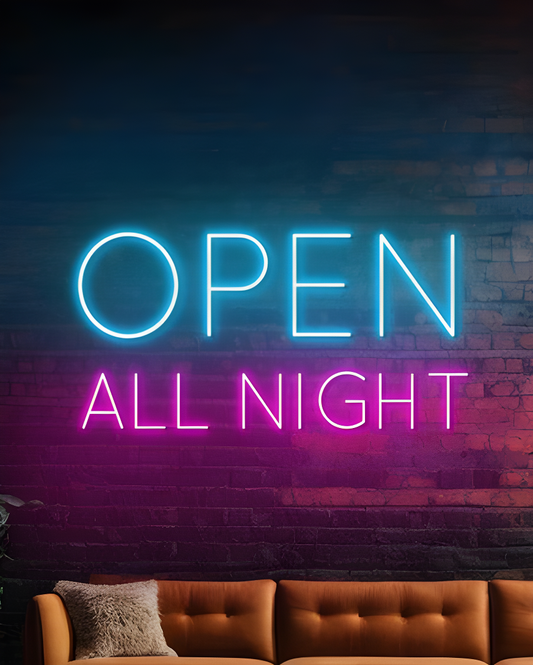 Letrero de Neón LED "Abierto Toda la Noche"
