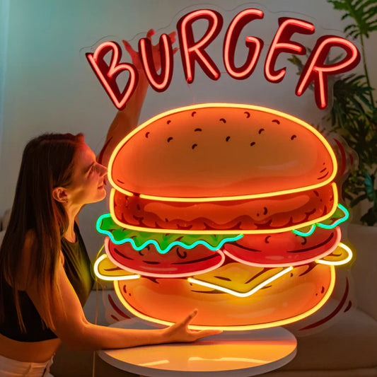 Luz de neón de arte de neón de hamburguesa