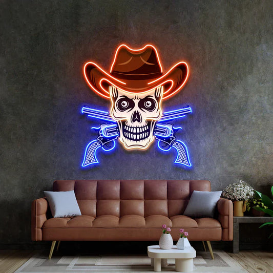 Cartel de neón calavera de vaquero Arte de neón Luz de neón LED