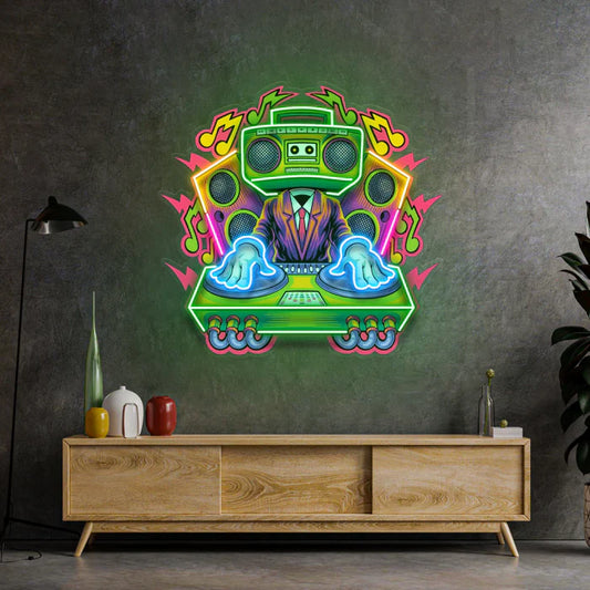 Letrero de neón LED con diseño de DJ de electro arte de neón