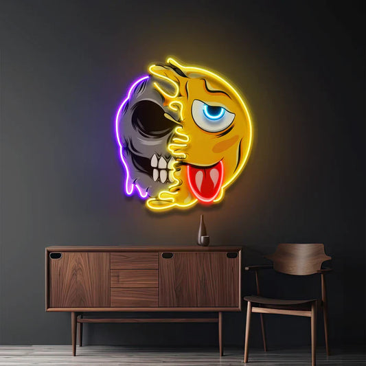 Calavera con Emojis Letrero de Neón LED Luz de Neón