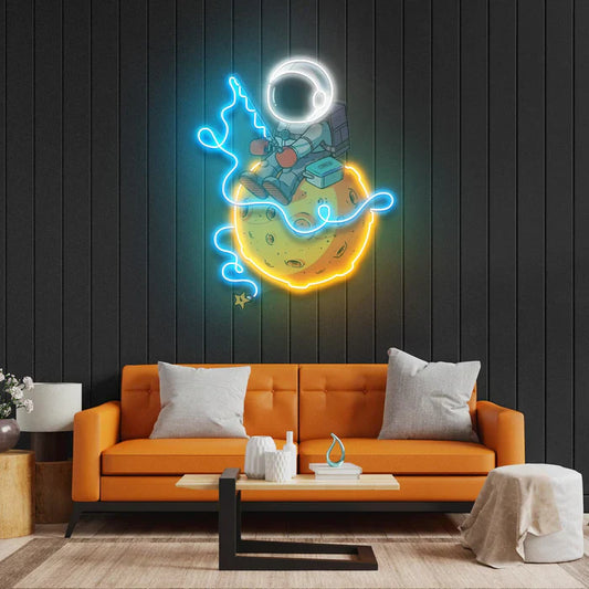Letrero de neón LED "Astronauta Pescador" Luces de neón