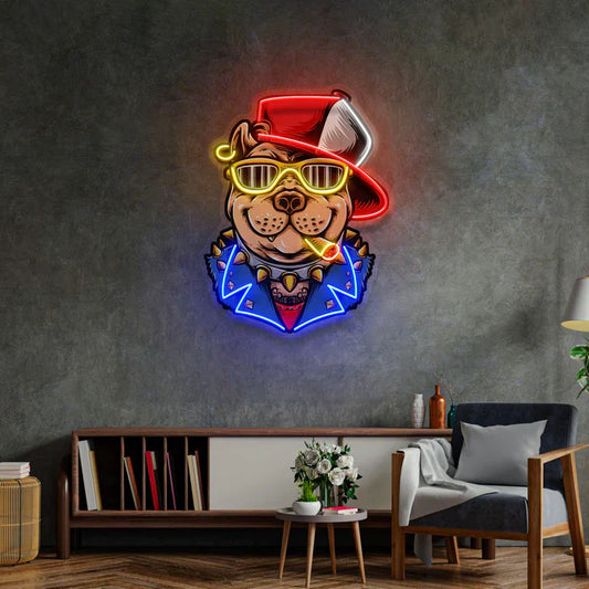 Cartel de neón LED con arte de neón de perro gánster