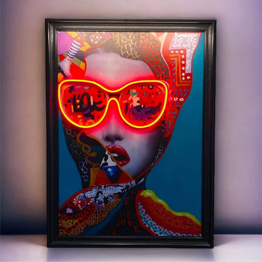 Mujer con gafas Lienzo LED de neón