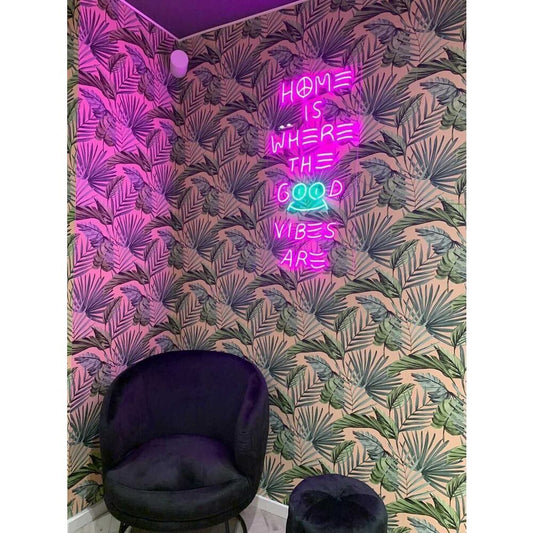 Letrero de neón LED "Home Is Where The Good Vibes Are" Luz de neón