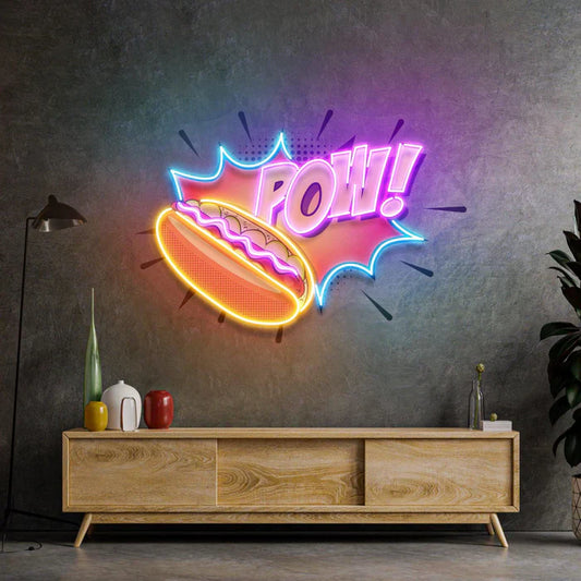 Hot Dog ¡POW! Letrero de neón LED Arte de neón Luz de neón