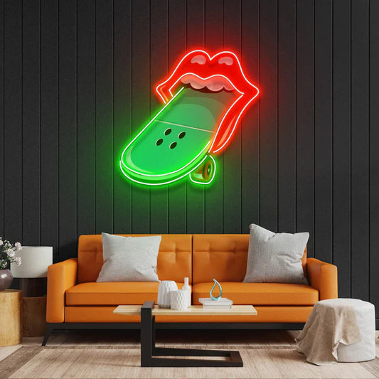 Letrero de neón LED artístico de neón con patineta de labios