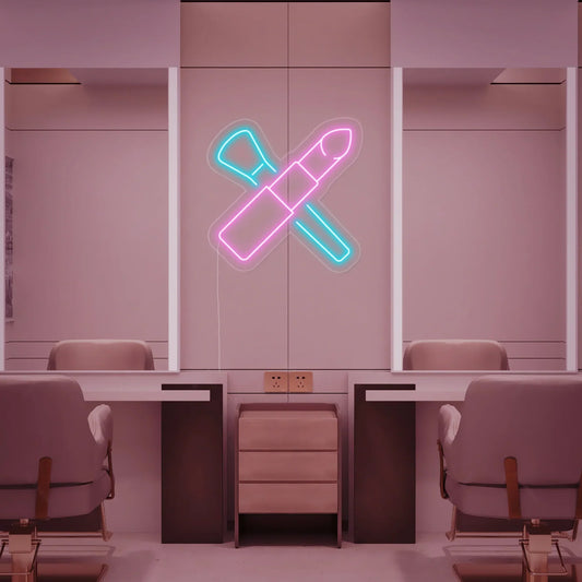 Makeup Brush and Lipstick LED Neon Sign Light Neon