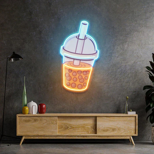 Cartel de neón LED artístico "Bubble Tea Naranja"