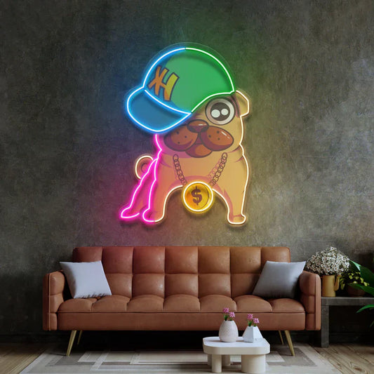 Cartel de neón LED Rapper Pug Neon Art
