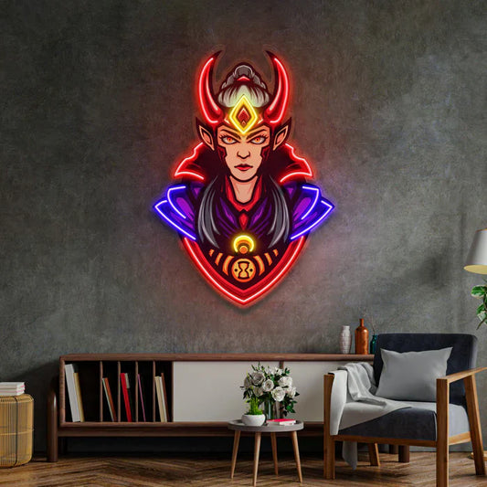 Arte de neón de mujeres asesinas con cuernos rojos, letrero de neón LED, luz de neón