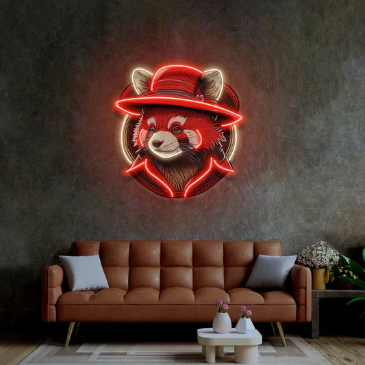 Arte de neón de panda rojo, letrero de neón LED, luz de neón