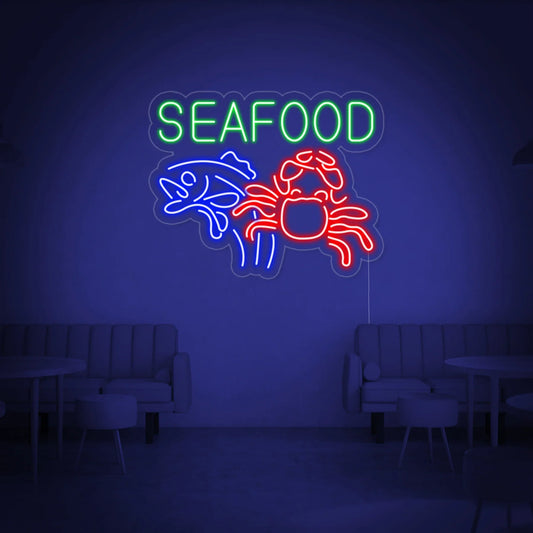 Letrero de neón LED de cangrejo de pescado de marisco