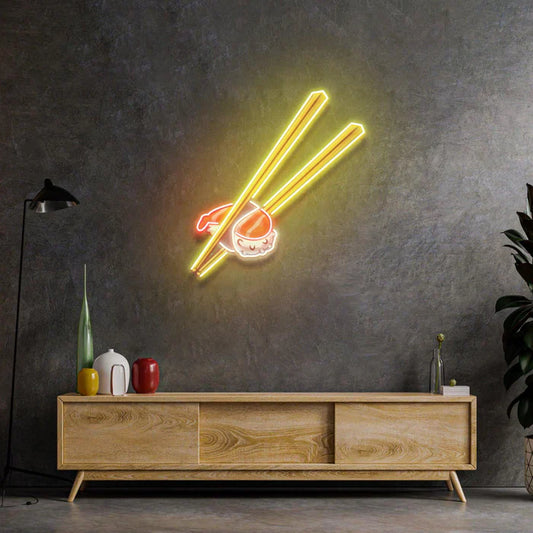 Letrero de neón LED "Sushi Neon Art with Chopsticks"