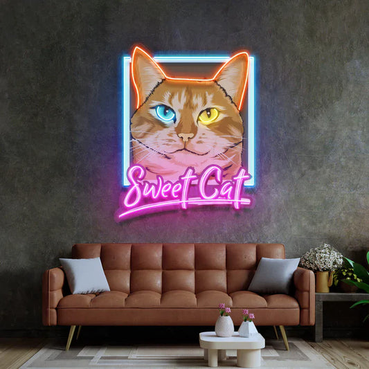 Luz de neón LED de arte de neón de gato dulce heterocromático